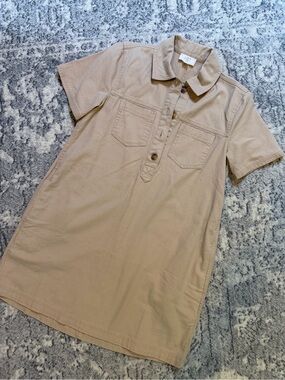 LOFT Beige Short Sleeve Button-Up Shirt Dress